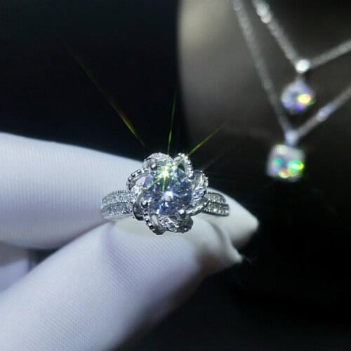 925 silver zircon ring white topaz wedding engagement party ring jewelry wholesale retro flower ring gift