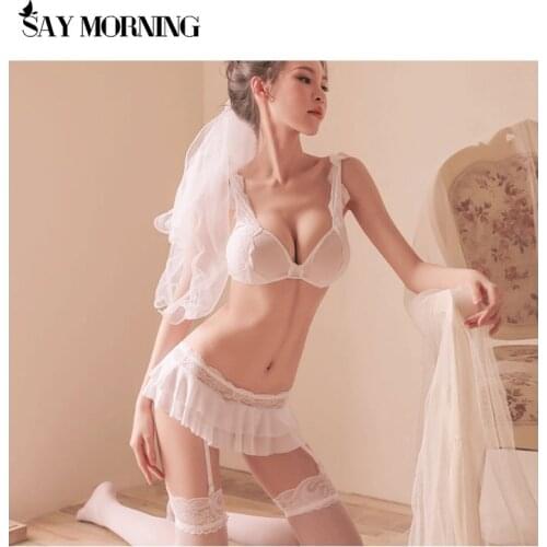 SAY MORNING New 2020 Women Sexy Lace Underwire Lingerie Set 3 pieces Bra+Dress+Veil Underwear Set