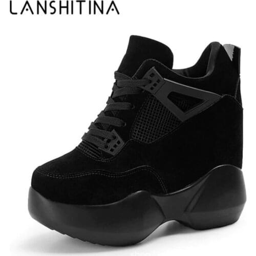 2020 Womens High Platform Shoes Breathable PU Shoes Women Height Increasi Shoes 12CM Wedges Thick Sole Trainers Ladies Sneakers