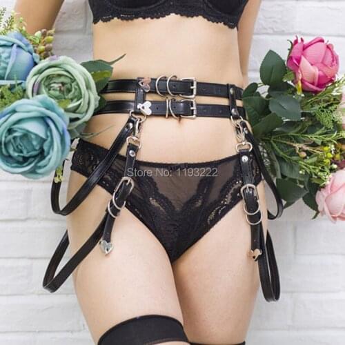 Cool 100% Handcrafted Double Row Body Waist Cincher Corset Draped Harness Cross Leg Belt Straps Suspender