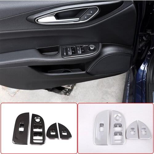 LHD 4 x Carbon fiber For Alfa Romeo Giulia 2017-2020 ABS Chrome Window Lift Switch Button Frame Cover Trim Stickers Accessories