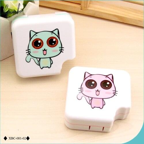 Lymouko Hot Sale Cute Cartoon Smile Cat with Mirror Contact Lens Case for Women Gift Portable Kit Holder Lenses Box