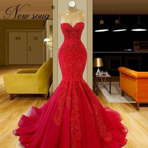 High Fashion Red Evening Dresses Celebrity Dress Long Mermaid Dubai Pageant Gowns Robes African Appliques Prom Dress Wholesale
