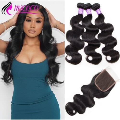 Mscoco Hair Brazilian Body Wave Bundles With Closure Remy Human Hair Weave 3 Bundles 30 Inch Bundles With Closure