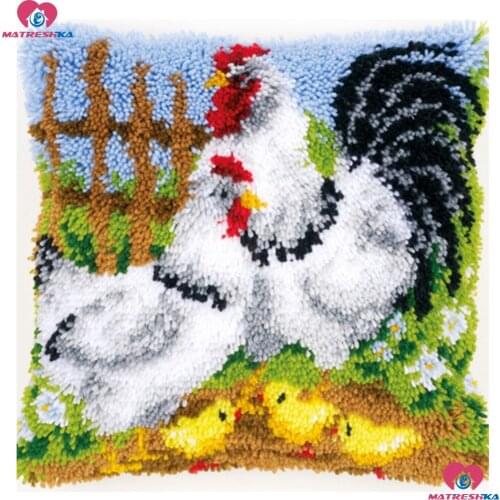 Cock Latch Hook kits Pillow Unfinished kits Handmade Embroidery Accessories 3d Printed Canvas set Cushion Latch Hook Rug Kits