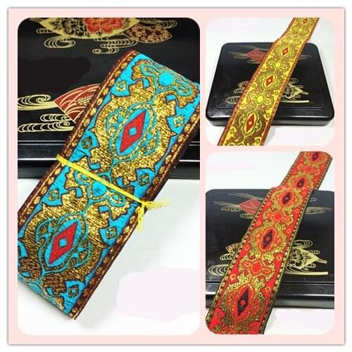NEW 3 color 5cm 7Meter/lot Zakka handmade accessories DIY polyester woven Jacquard Ribbon with National Embroidery Ribbon trim
