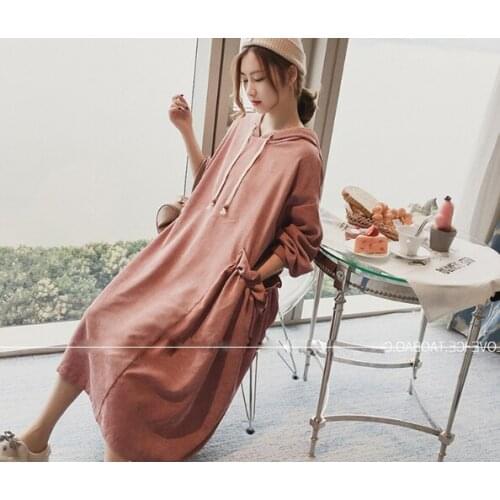 Maternity Autumn New Korean Hooded Jacket Mid-length Loose Fashion Maternity Sweater Dress Trend Personality Comfortable