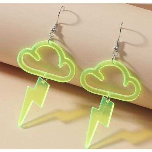 New Fashion Neon Green Pink Cloud Lightning Earrings for Women Girls Acrylic Dangle Earrings Punk Cool Nightclub Party Jewelry