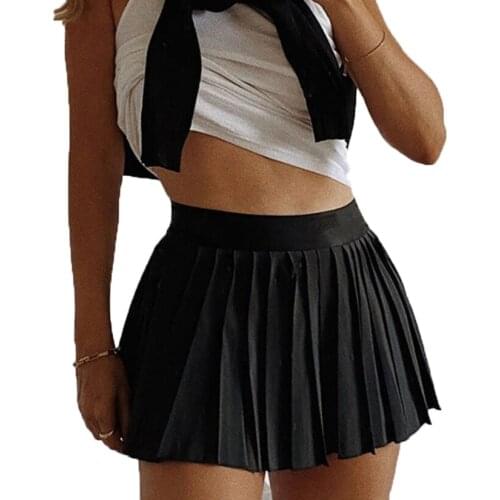 Girls Women Plain Pleated Skirt Lightweight Skater Running Tennis School Uniforms A-line Mini Skirt Lining Shorts