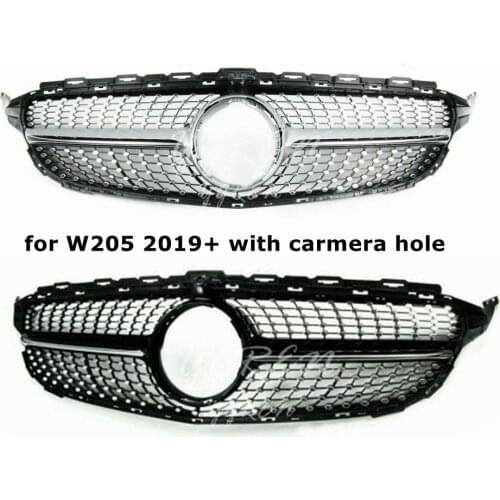 Front Diamond Grille Suitable for Mercedes C Class W205 Grille 2019+ C450 C250 C180 C200 C220 With Camera Hole