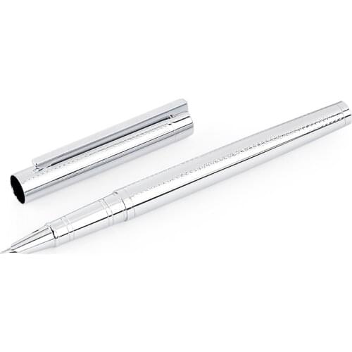 Full Steel Fountain Pen Ink Pen EF Nib Silver Color Converter Filler Business Stationery Office school supplies Writing