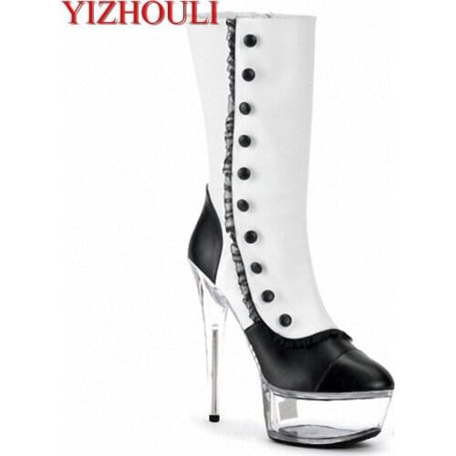 Hot style elastic boots, nightwear belt buckled knee-high boots, 15CM high heels and sexy paint Dance Shoes