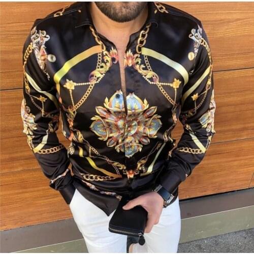 2021 Men Casual Loose Turn-down Collar Men Shirts Vintage Printing Button Long Sleeve Tops Clothing Fashion Streetwear