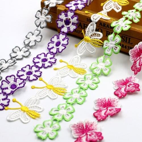 Wide 5cm Colorful Flower Lace Trim garment accessories Material Table cloth water-soluble embroidery DIY ornaments Fabric