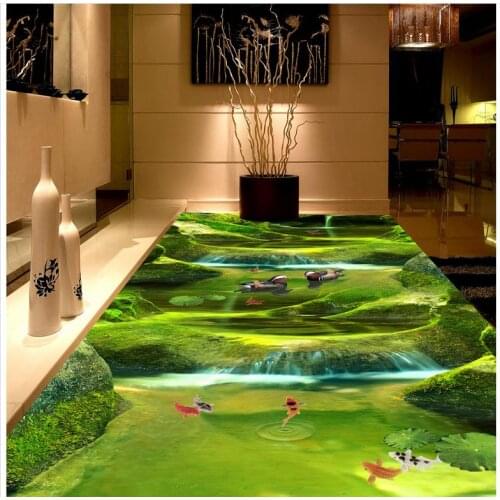Modern Custom 3D Floor River Stone Stream Toilet Bathroom Bedroom 3D Flooring Self-adhesive PVC Wallpaper 3D Floor