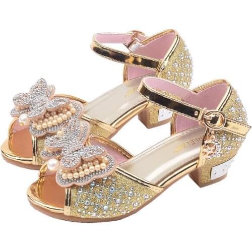 2020 new childrens girls crystal glitter pearl shoes girls princess shoes dance shoes sandals 26-37
