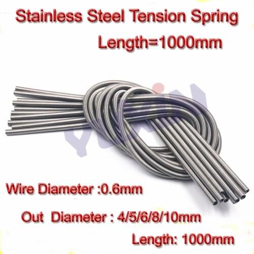 2PCS 0.6*4/5/6/8/10*1000mm Stainless Steel Tension Spring Extension Spring Wire Diameter0.6 Out Diameter4 5 6 8 10 Length 1000mm
