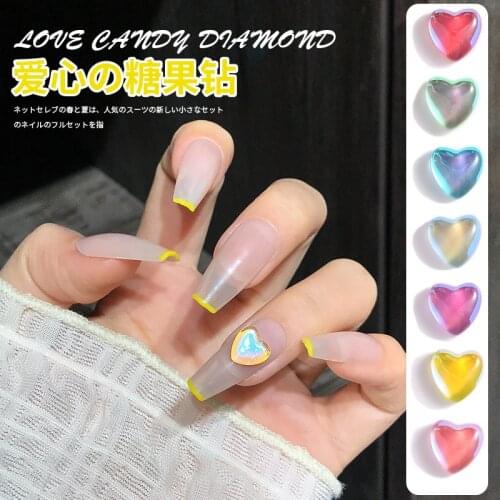 Venalisa 5 Pcs Lovely Candy Heart Nail Art Decoration Shiny Transparent Nail Art Rhinestone DIY 3D Resin Cute Charm Accessories