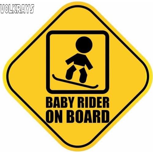 Volkrays Creative Car Sticker Baby Rider on Board Skateboard Child Accessories Reflective Waterproof PVC Decal,12cm*12cm