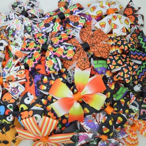 SUPWRF 1 PCS 10pcs mix 3.1" Inch Halloween night Chevron Girls Bows Clips Girls hair bow Kids Hair Accessories Ribbon T0929