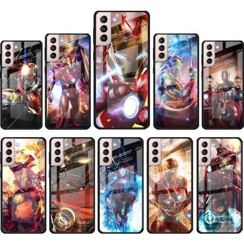 Iron Man Cool Marvel for Samsung Galaxy S21 Ultra Plus A72 A52 4G 5G M51 M31 M21 Luxury Tempered Glass Phone Case Cover