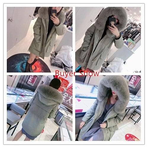 Coat Winter 2020 Women Parka Real Fur Coat Female Rabbit Fur Liner Long Jacket Women Fox Fur Collar Warm Parkas MY4574 s