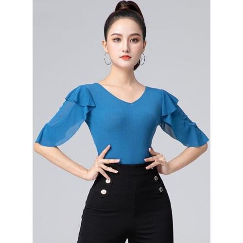 2021 Latin Dance Training Clothes Female Adult Sexy Top V-neck New Ballroom Dancing Profession Performance Practice Clothing 3XL