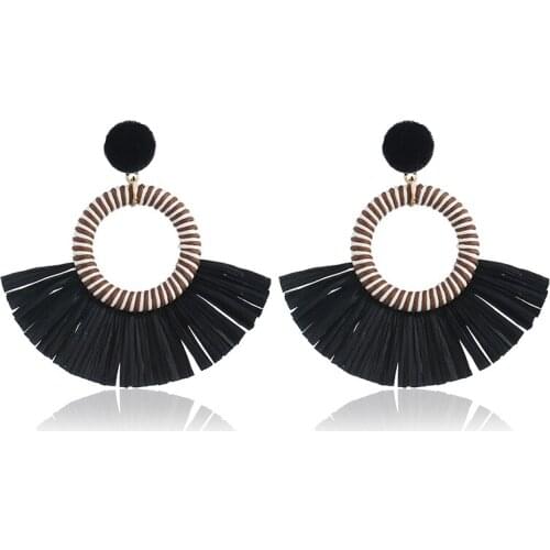 New Hot Bohemian Tassel Earrings For Women Fashion Jewelry Accessories Black Big Circle Weave Earrings 2018 Pendientes AE588
