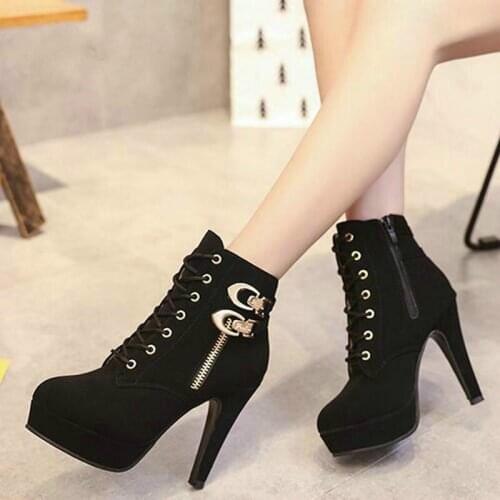 Plus Size Ankle Boots Women Platform High Heels Female Lace Up Shoes Woman Buckle Short Boot Casual Ladies Footwear Drop Ship785