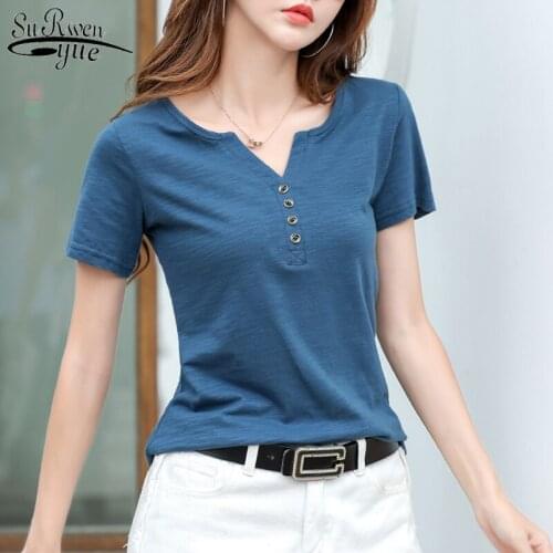 Female Loose Casual Simple Plus Size Shirts Harajuku Tops Women Tshirt 2021 Summer New Cotton Solid Short Sleeve T-shirt 9694