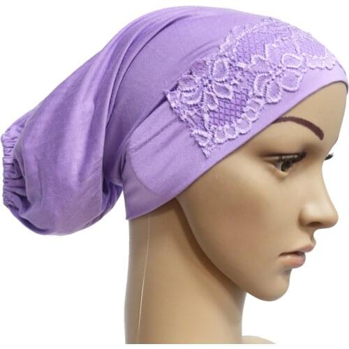 Women’s Cotton Lace Muslim Islamic Arabic Scarf Mini Hijab Caps