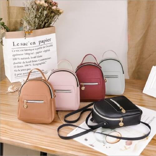 Womens Backpack Pu Leather Shoulder Bag Casual Zipper Solid Color Small Travel Bags Waterproof Outdoor Backpack Рюкзак Женский