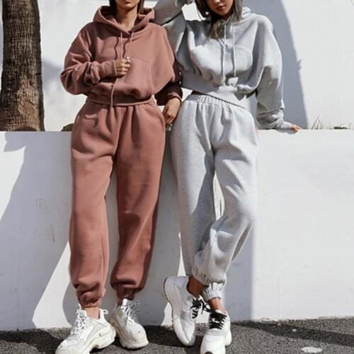 1 Set Sweatshirt Sweatpants Set Hooded Large Pocket Women Solid Color Waist Tied Hoodie Pants Suits for Sports