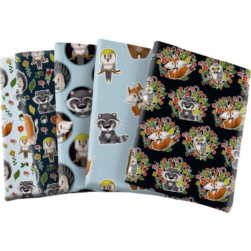Animal Monkeys, Bears and Foxes Printed Polyester Cotton Sewing Quilting Fabrics Needlework Material DIY Handmade Cloth 50*145cm