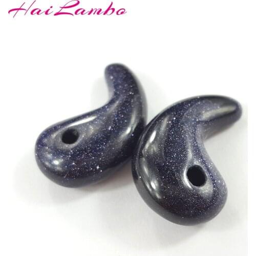 10pcs HaiLambo Fashion Handmade Blue Goldstone Carved Magatama Pendant Comma Beads Classic Amulet Jewelry Pendants Bead for Gift