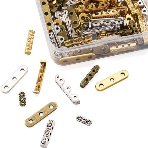 150pcs 3-Hole Mixed Tibetan Style Alloy Spacer Bars Connectors Flower Spacer Loose Charm Beads for DIY Jewelry Making Findings