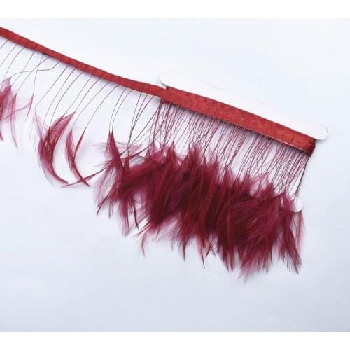 2 Meters Wine Red Stripped Rooster Hackle Feather Trims Tassel Handmade Clothing Pheasant Feathers for Crafts Plumas Accessories
