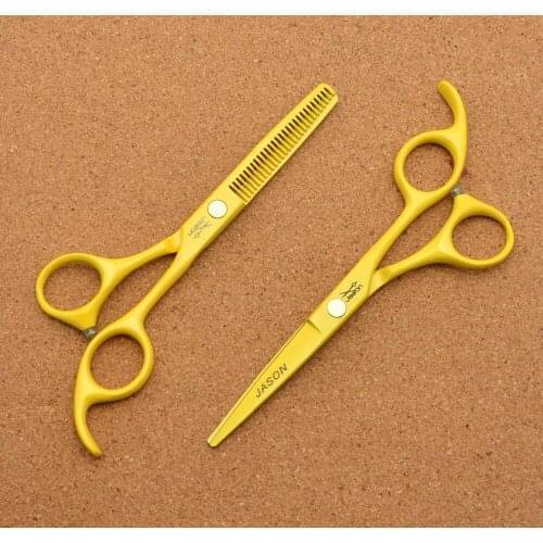 311# 5.5'' Brand Jason Factory Price Hairdressing Scissors JP 440C Yellow Barbers Cutting Scissors Thinning Shears Hair Scissors