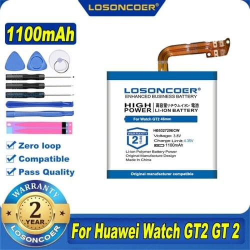 100% Original LOSONCOER 1100/500mAh HB472023ECW HB532729ECW Battery For Huawei Watch GT2 GT 2 46mm 42mm Smart Watch Battery