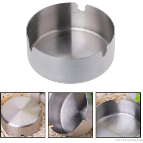 Free Shipping Round Stainless Steel Ashtray Tabletop Silver Cigarette Ash Tray Portable Case Home Storage ly8 21 wholesales
