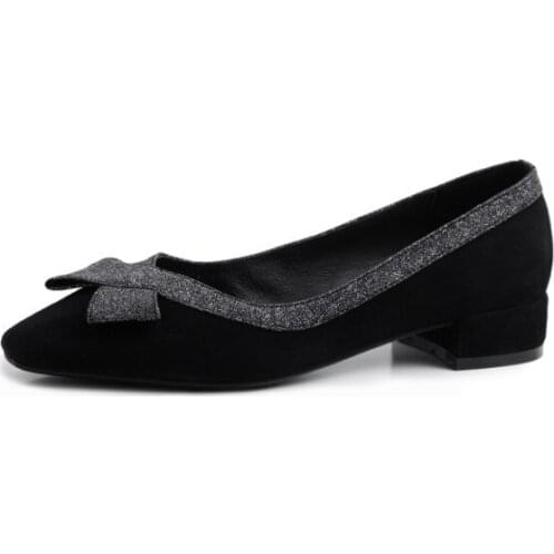 Big Size 9 10 11 12 ladies high heels women shoes woman pumps Butterfly knot pointed shallow thick-heeled single shoes