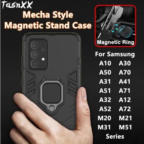 For Samsung A52 A72 A50S A80 A31 A51 A71 A02S A32 M30S 5G Full Cover Magnetic Ring Stand Case Protector Bumper Shell with Stents