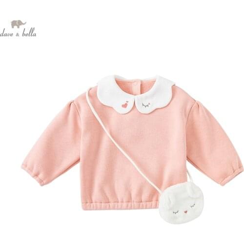 DBJ19771-1 dave bella winter baby girls cute cartoon sweatshirts children tops kids girl fashion tees with a small bag