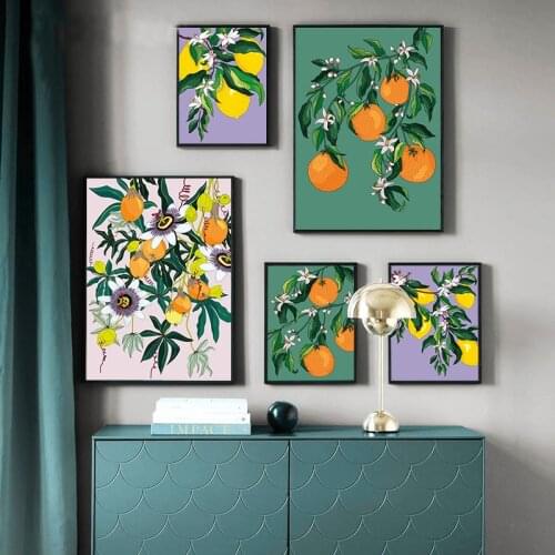 Fruit Lemon Orange Vintage Posters And Prints With Blossom Flowers Wall Art Canvas Painting Wall Pictures Kitchen Home Decor