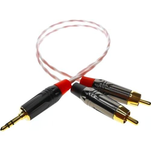 Hifi high-quality silver plated wire 2-core single crystal copper audio signal cable 3.5MM Male TO Male 2 RCA connector plug