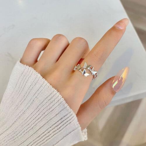 Real 925 Sterling Silver 3D Butterflies Open Ring Cute Hypoallergenic Jewelry for Women