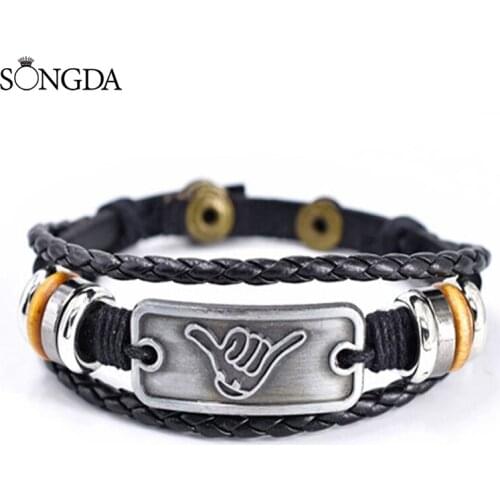 SONGDA Rock Band Cool Gesture Multilayer Beaded Leather Bracelet for Men and Women Braided Bracelet Couple Teens Decoration Gift