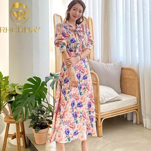 Summer Dress 2020 Women Bohemian Beach Dress Fashion Bow neck Floral Print Beach Long Dress Female Sexy Dress