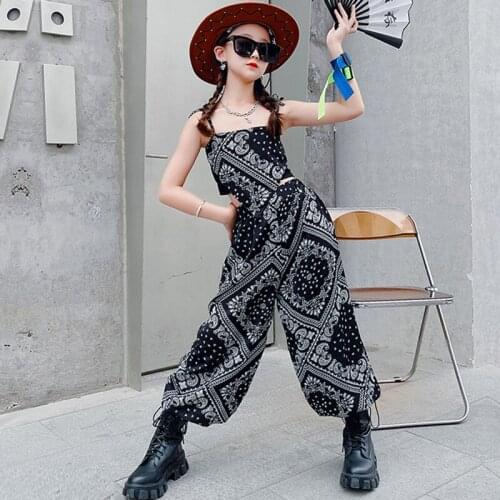 Girls Summer Jazz Dance Costumes New casual Loose Tops Cotton Bloomers Hiphop Outfits Children Ballroom Hip Hop Clothes DQS7704