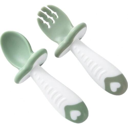 2Pcs/Set Spoon Fork Easy to Clean Round Head Design Anti-slip Food Grade Material Children Spoon Fork Set for Household